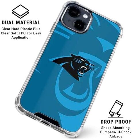 حافظة هاتف Skinit الشفافة متوافقة مع iPhone 14 - تصميم رؤية مزدوجة مرخص رسميًا من NFL Carolina Panthers in Saudi Arabia