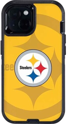 غلاف هاتف Skinit متوافق مع OtterBox Defender iPhone 14 - تصميم رؤية مزدوجة مرخص رسميًا من NFL Pittsburgh Steelers in Saudi Arabia