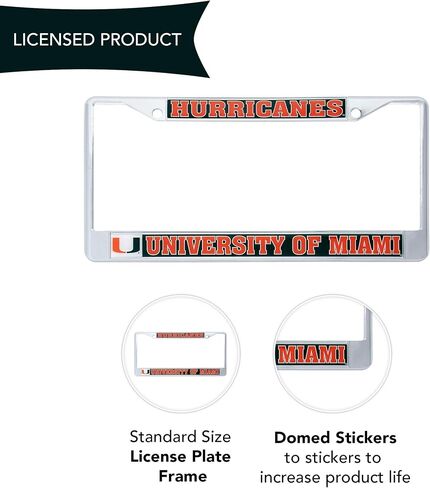 إكسسوارات السيارات من Desert Cactus University of Miami Hurricanes إطار لوحة ترخيص معدني وحامل بطاقات للجزء الأمامي أو الخلفي من السيارة (التميمة) in Kuwait