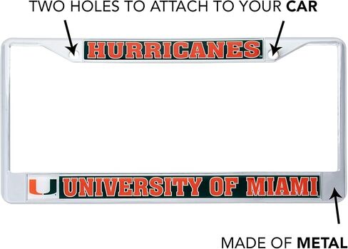 إكسسوارات السيارات من Desert Cactus University of Miami Hurricanes إطار لوحة ترخيص معدني وحامل بطاقات للجزء الأمامي أو الخلفي من السيارة (التميمة) in Kuwait