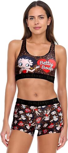 COCO BRANDS Womens Sports Bras Set - 2 Piece Betty Boop Bratz Removable Pads Racerback Sports Bras & Boxer Briefs Underwear in Saudi Arabia
