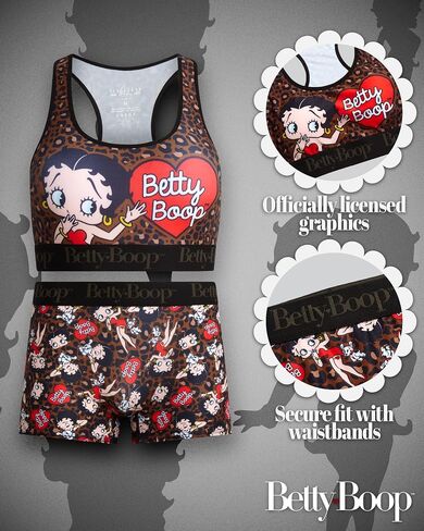 COCO BRANDS Womens Sports Bras Set - 2 Piece Betty Boop Bratz Removable Pads Racerback Sports Bras & Boxer Briefs Underwear in Saudi Arabia