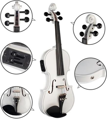 طقم كمان احترافي كمان كهربائي صوتي 4 أوتار أبيض الحجم الكامل مع مجموعة الملحقات in Kuwait