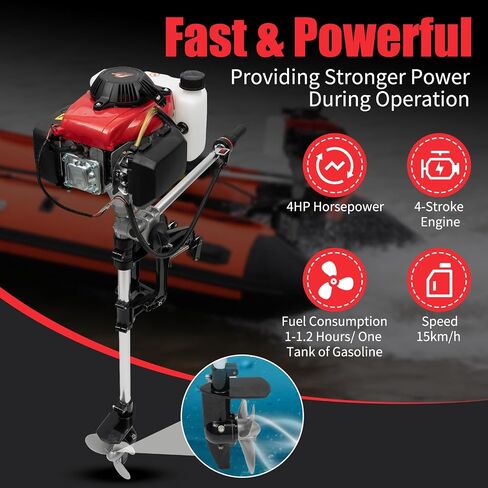4-Stroke 4HP Outboard Boat Motors, 53.2CC Heavy Duty Fishing Boat Engine with Air Cooling System and 1.2L Fuel Tank, Hand-pull Start Marine Engine for Small Boats of 7.5-16.4ft in Saudi Arabia