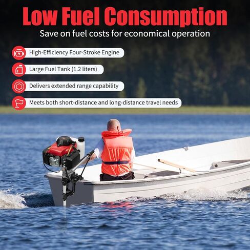 4-Stroke 4HP Outboard Boat Motors, 53.2CC Heavy Duty Fishing Boat Engine with Air Cooling System and 1.2L Fuel Tank, Hand-pull Start Marine Engine for Small Boats of 7.5-16.4ft in Saudi Arabia