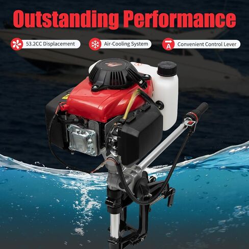 4-Stroke 4HP Outboard Boat Motors, 53.2CC Heavy Duty Fishing Boat Engine with Air Cooling System and 1.2L Fuel Tank, Hand-pull Start Marine Engine for Small Boats of 7.5-16.4ft in Saudi Arabia