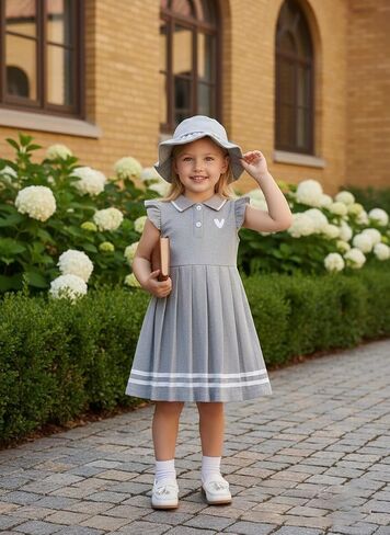 Toddler Girl Dress Baby Girls Button-up Polo Uniform Dresses 2 Pieces Summer Tennis Ruffle Sleeve Clothes Size 2T-8T in Saudi Arabia