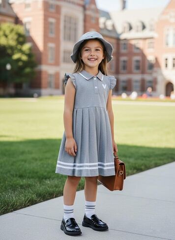 Toddler Girl Dress Baby Girls Button-up Polo Uniform Dresses 2 Pieces Summer Tennis Ruffle Sleeve Clothes Size 2T-8T in Saudi Arabia
