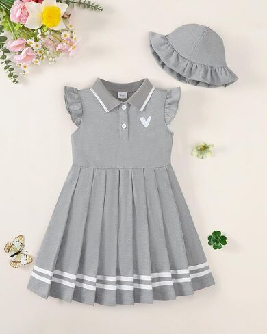 Toddler Girl Dress Baby Girls Button-up Polo Uniform Dresses 2 Pieces Summer Tennis Ruffle Sleeve Clothes Size 2T-8T in Saudi Arabia