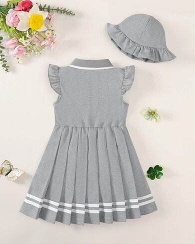 Toddler Girl Dress Baby Girls Button-up Polo Uniform Dresses 2 Pieces Summer Tennis Ruffle Sleeve Clothes Size 2T-8T in Saudi Arabia