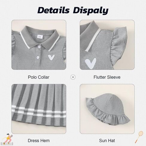 Toddler Girl Dress Baby Girls Button-up Polo Uniform Dresses 2 Pieces Summer Tennis Ruffle Sleeve Clothes Size 2T-8T in Saudi Arabia