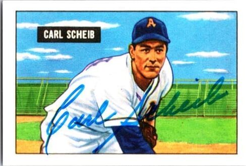 Carl Scheib autographed Baseball Card (Philadelphia Athletics) 1986 CCC Reprint Series 1951 Bowman #83 - Baseball Slabbed Autographed Cards in Saudi Arabia