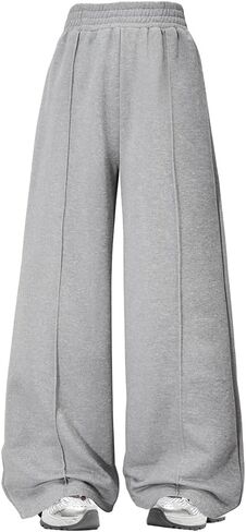 Nivne Tco Tween Girls Wide Leg Sweatpants, 2pcs Baggy Pants Set - Solid Color Loose Casual Pants with Elastic Waistband in Saudi Arabia