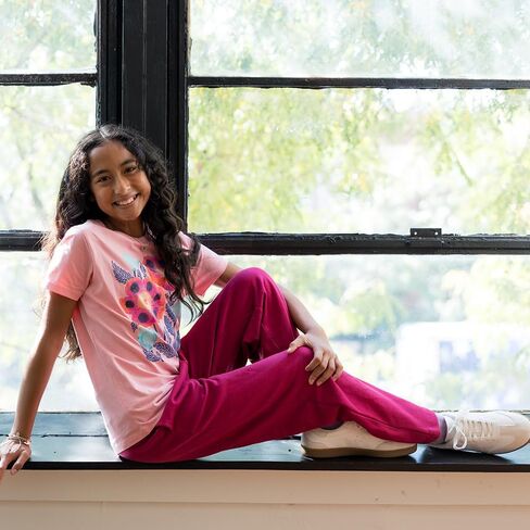 Mightly Girls' Cozy Wide Leg Pants | Organic Cotton Soft Fleece Sweatpants, Comfy Stretch Waistband, Fair Trade Certified in Saudi Arabia