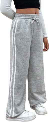 Girl's Striped Side Sweatpants Mid Rise Wide Leg Athletic Pants Casual Pants in Saudi Arabia