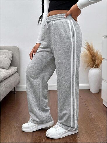 Girl's Striped Side Sweatpants Mid Rise Wide Leg Athletic Pants Casual Pants in Saudi Arabia