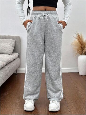 Girl's Striped Side Sweatpants Mid Rise Wide Leg Athletic Pants Casual Pants in Saudi Arabia