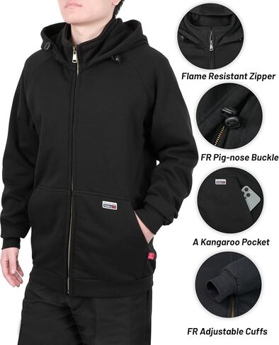 TICOMELA FR Hoodies Zip-Up Fleece – 14oz Flame Resistant Hooded Sweatshirt with Pig Nose Drawcord, Raglan Sleeves in Saudi Arabia