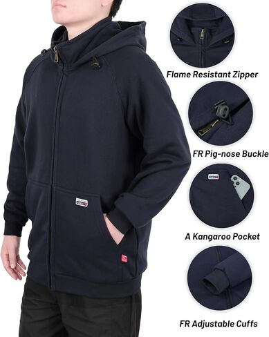 TICOMELA FR Hoodies Zip-Up Fleece – 14oz Flame Resistant Hooded Sweatshirt with Pig Nose Drawcord, Raglan Sleeves in Saudi Arabia