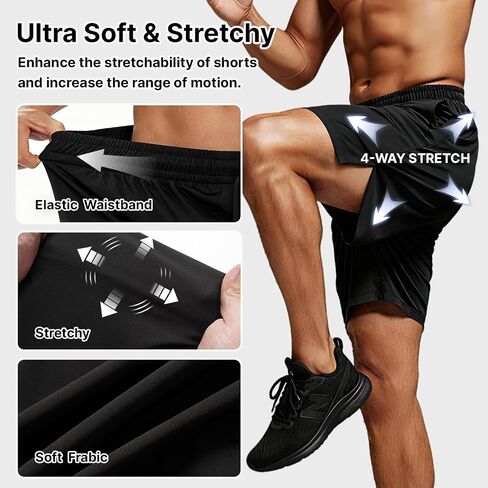 Men's Running Shorts, Lightweight Quick Dry Athletic Gym Shorts with Back Zipper Pocket for Basketball Training in Saudi Arabia