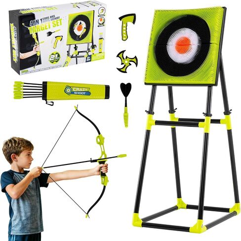 Costzon Axe Throwing Target Game for Backyard, 4 in 1 Kids Throwing Game w/5 Arrows, 3 Throwing Axes, 3 Ninja Darts, 3 Darts, Bristle Target & a Bow -Boys & Girls Indoor Outdoor Carnival Game Gifts in Saudi Arabia