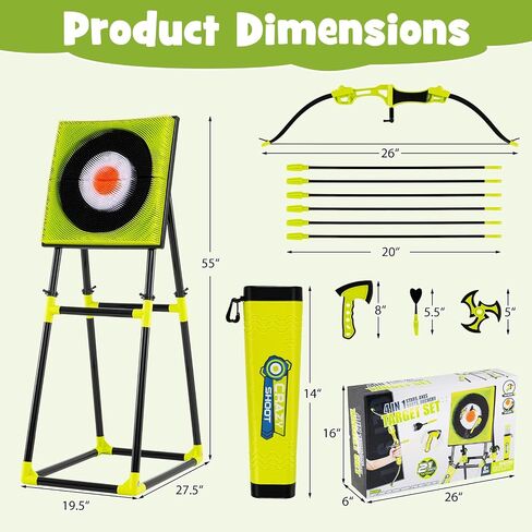 Costzon Axe Throwing Target Game for Backyard, 4 in 1 Kids Throwing Game w/5 Arrows, 3 Throwing Axes, 3 Ninja Darts, 3 Darts, Bristle Target & a Bow -Boys & Girls Indoor Outdoor Carnival Game Gifts in Saudi Arabia
