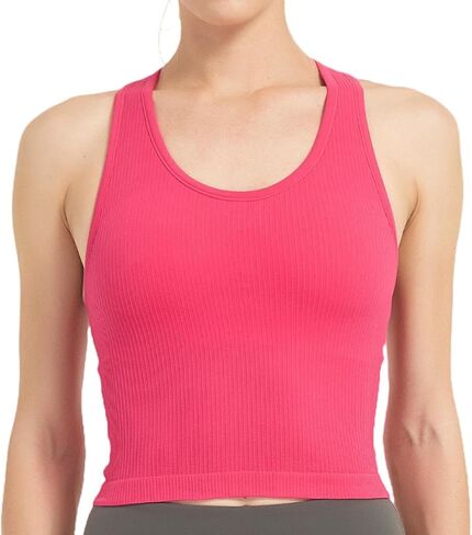 Women’s Ribbed Workout Crop Tank with Built-in Bra Racerback Lightweight Yoga Top in Saudi Arabia