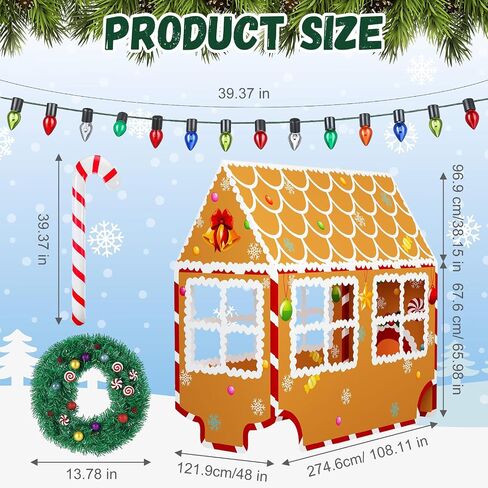 15 Pcs Christmas Gingerbread House Golf Cart Decorating Ideas Gingerbread House Colored Lights Candy Cane Shaped Balloons Candy Garland Decorations No Frame Included for Christmas Decorations in Saudi Arabia
