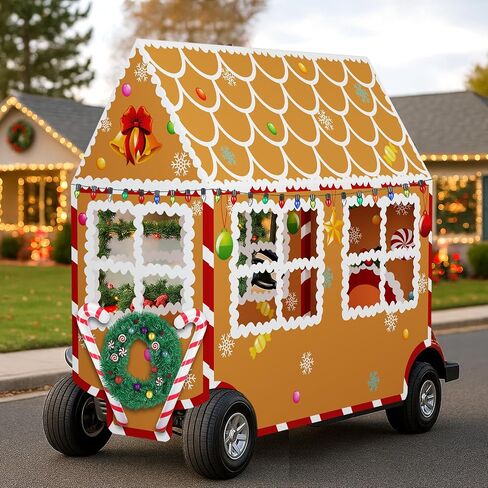 15 Pcs Christmas Gingerbread House Golf Cart Decorating Ideas Gingerbread House Colored Lights Candy Cane Shaped Balloons Candy Garland Decorations No Frame Included for Christmas Decorations in Saudi Arabia