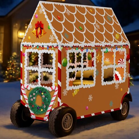 15 Pcs Christmas Gingerbread House Golf Cart Decorating Ideas Gingerbread House Colored Lights Candy Cane Shaped Balloons Candy Garland Decorations No Frame Included for Christmas Decorations in Saudi Arabia