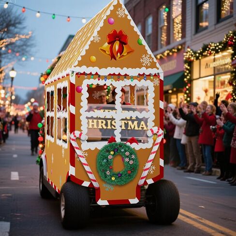 15 Pcs Christmas Gingerbread House Golf Cart Decorating Ideas Gingerbread House Colored Lights Candy Cane Shaped Balloons Candy Garland Decorations No Frame Included for Christmas Decorations in Saudi Arabia