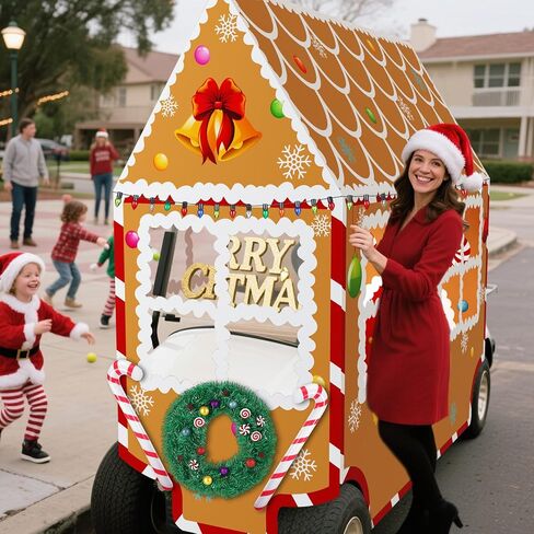 15 Pcs Christmas Gingerbread House Golf Cart Decorating Ideas Gingerbread House Colored Lights Candy Cane Shaped Balloons Candy Garland Decorations No Frame Included for Christmas Decorations in Saudi Arabia