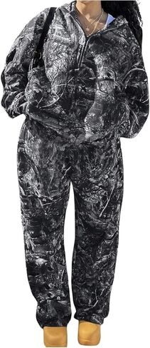 GORGLITTER Women's 2 Piece Track Suits Camo Print Zip Up Oversized Hoodie and Baggy Sweatpants Sets Fall Outfits in Saudi Arabia