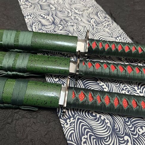 3-Piece Samurai Sword Set with Stand – Green Scabbard Katana, Wakizashi & Tanto, 1095 Carbon Steel Unsharpened Blades, Full Tang, Perfect for Display, Martial Arts Training, Cosplay & Gifts in Saudi Arabia