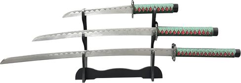 3-Piece Samurai Sword Set with Stand – Green Scabbard Katana, Wakizashi & Tanto, 1095 Carbon Steel Unsharpened Blades, Full Tang, Perfect for Display, Martial Arts Training, Cosplay & Gifts in Saudi Arabia