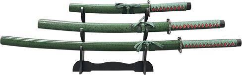 3-Piece Samurai Sword Set with Stand – Green Scabbard Katana, Wakizashi & Tanto, 1095 Carbon Steel Unsharpened Blades, Full Tang, Perfect for Display, Martial Arts Training, Cosplay & Gifts in Saudi Arabia