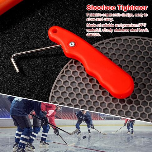 2pcs Skate Lace Tightener, Plastic Shoe Lace Puller with Stainless Steel Hook Foldable Boot Shoe Lace Tightening Tool for ICE Skates Ice Hockey Figure Skates Shoes Accessories (Black, Red) in Saudi Arabia