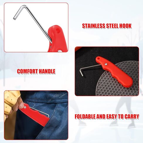 2pcs Skate Lace Tightener, Plastic Shoe Lace Puller with Stainless Steel Hook Foldable Boot Shoe Lace Tightening Tool for ICE Skates Ice Hockey Figure Skates Shoes Accessories (Black, Red) in Saudi Arabia