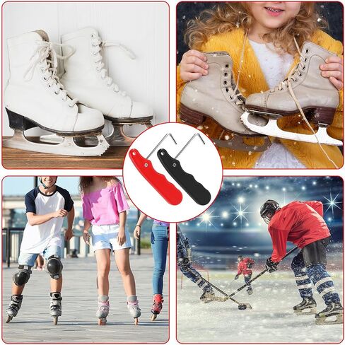 2pcs Skate Lace Tightener, Plastic Shoe Lace Puller with Stainless Steel Hook Foldable Boot Shoe Lace Tightening Tool for ICE Skates Ice Hockey Figure Skates Shoes Accessories (Black, Red) in Saudi Arabia