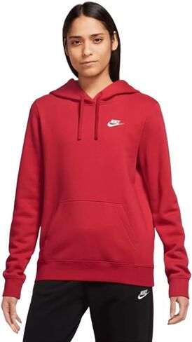 بلوفر بغطاء للرأس للنساء من Nike Sportswear Club Fleece (الولايات المتحدة، ألفا، متوسط، عادي، عادي، أحمر/أبيض) in Saudi Arabia