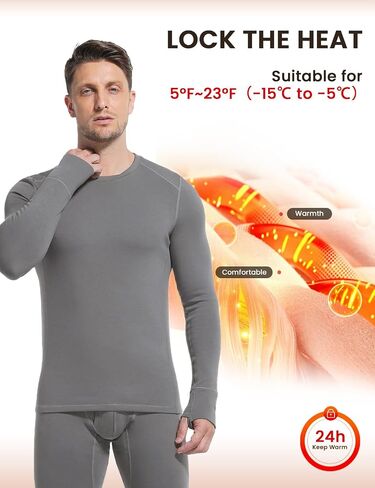 Thermal Underwear for Men - Long Johns with Fleece Lined Winter Warm Base Layer Cold Weather Top Bottom in Saudi Arabia