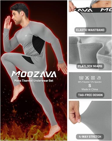 Thermal Underwear for Men Long Johns Fleece Lined Base Layer Set Hunting Gear Cold Weather Top Bottoms Shirt Pants in Saudi Arabia
