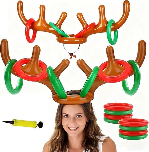 2 Set Inflatable Reindeer Antlers Ring Toss Game, Christmas Games, Indoor Outdoor Xmas Fun Games for Families Gifts(2 Antlers 8 Rings & 1 Hand-held Pump) in Saudi Arabia