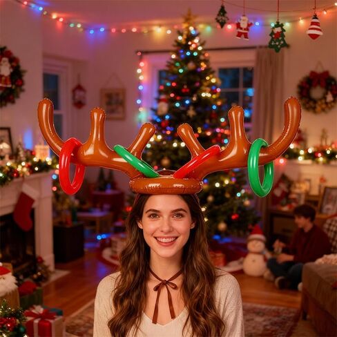 2 Set Inflatable Reindeer Antlers Ring Toss Game, Christmas Games, Indoor Outdoor Xmas Fun Games for Families Gifts(2 Antlers 8 Rings & 1 Hand-held Pump) in Saudi Arabia