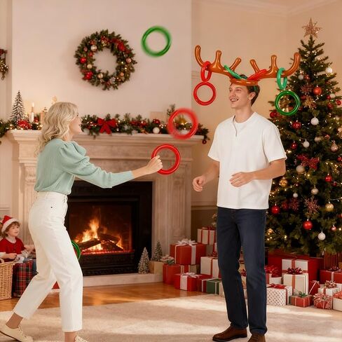2 Set Inflatable Reindeer Antlers Ring Toss Game, Christmas Games, Indoor Outdoor Xmas Fun Games for Families Gifts(2 Antlers 8 Rings & 1 Hand-held Pump) in Saudi Arabia