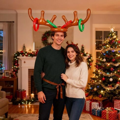 2 Set Inflatable Reindeer Antlers Ring Toss Game, Christmas Games, Indoor Outdoor Xmas Fun Games for Families Gifts(2 Antlers 8 Rings & 1 Hand-held Pump) in Saudi Arabia