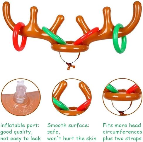 2 Set Inflatable Reindeer Antlers Ring Toss Game, Christmas Games, Indoor Outdoor Xmas Fun Games for Families Gifts(2 Antlers 8 Rings & 1 Hand-held Pump) in Saudi Arabia