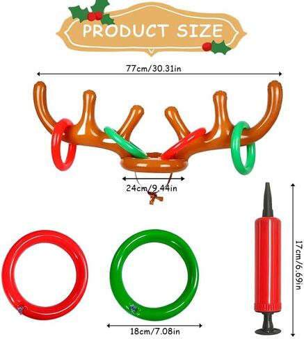 2 Set Inflatable Reindeer Antlers Ring Toss Game, Christmas Games, Indoor Outdoor Xmas Fun Games for Families Gifts(2 Antlers 8 Rings & 1 Hand-held Pump) in Saudi Arabia