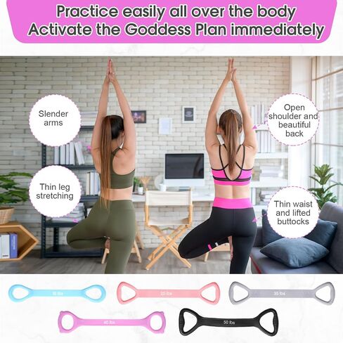 Soulchen 5 Pack Figure 8 Fitness Resistance Bands Elastic Bands(10 Lbs-25 Lbs-35 Lbs-40 Lbs-50 Lbs)for Arm, Back, Chest and Shoulder, Yoga, Pilates, Stretching, Workout Pulling Rope for Women and Men in Saudi Arabia