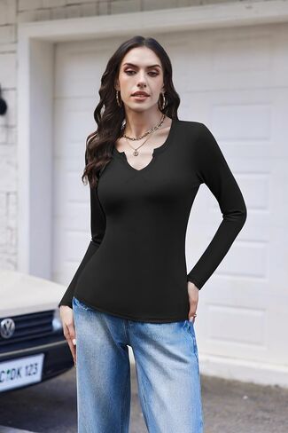 Ekouaer Womens 3 Pack Long Sleeve Shirts V-Neck Slim Fit Going Out Thermal Undershirts Ribbed Y2K Tops XS-XXL in Saudi Arabia